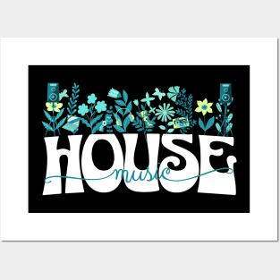 HOUSE MUSIC  - Beats In Bloom (white/teal/lime) Posters and Art
